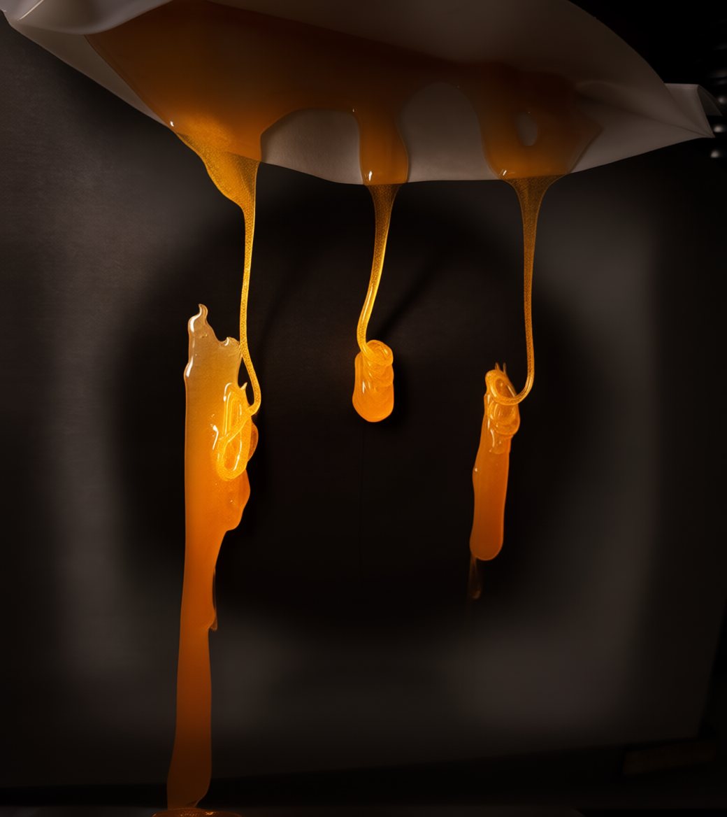 Fresh-pressed rosin bleeding from the plates